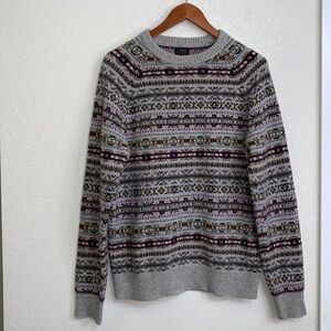 J.crew 100% Lamb Wool Print Pattern Knit Sweater Sz Medium